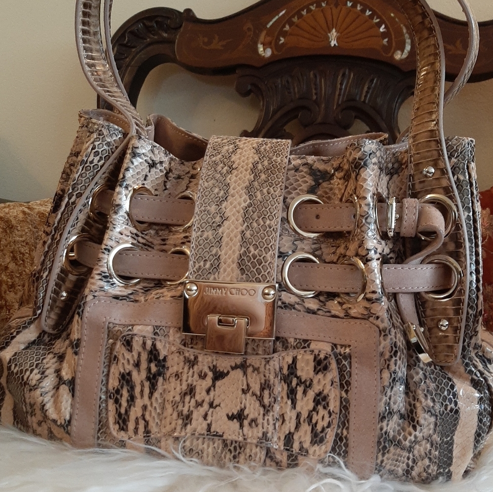Jimmy Choo medium python snakes skin blush pink